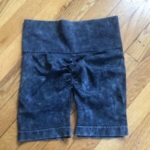 Dark Gray Distressed Style High-Waisted Biker Shorts